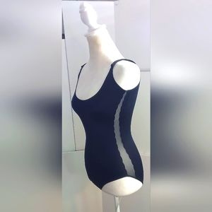 Spanx Assets Red Hot Label Women's Firming Black Bodysuit With Sheer Sides Large